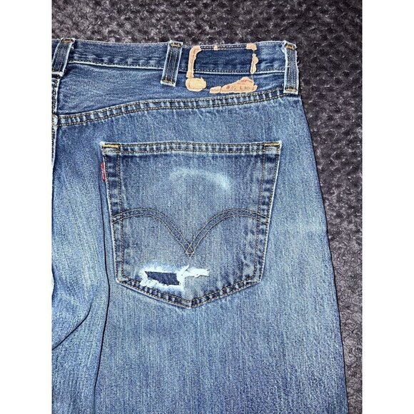 LEVIS 501 Button Fly Jeans Distressed L5155 S37303 STRAIGHT CUT W40 L27 - Picture 7 of 12